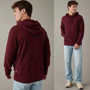 American Eagle AEO Super Soft Slub Hoodie T-Shirt Burgundy Comfy Sweatshirt Sz S